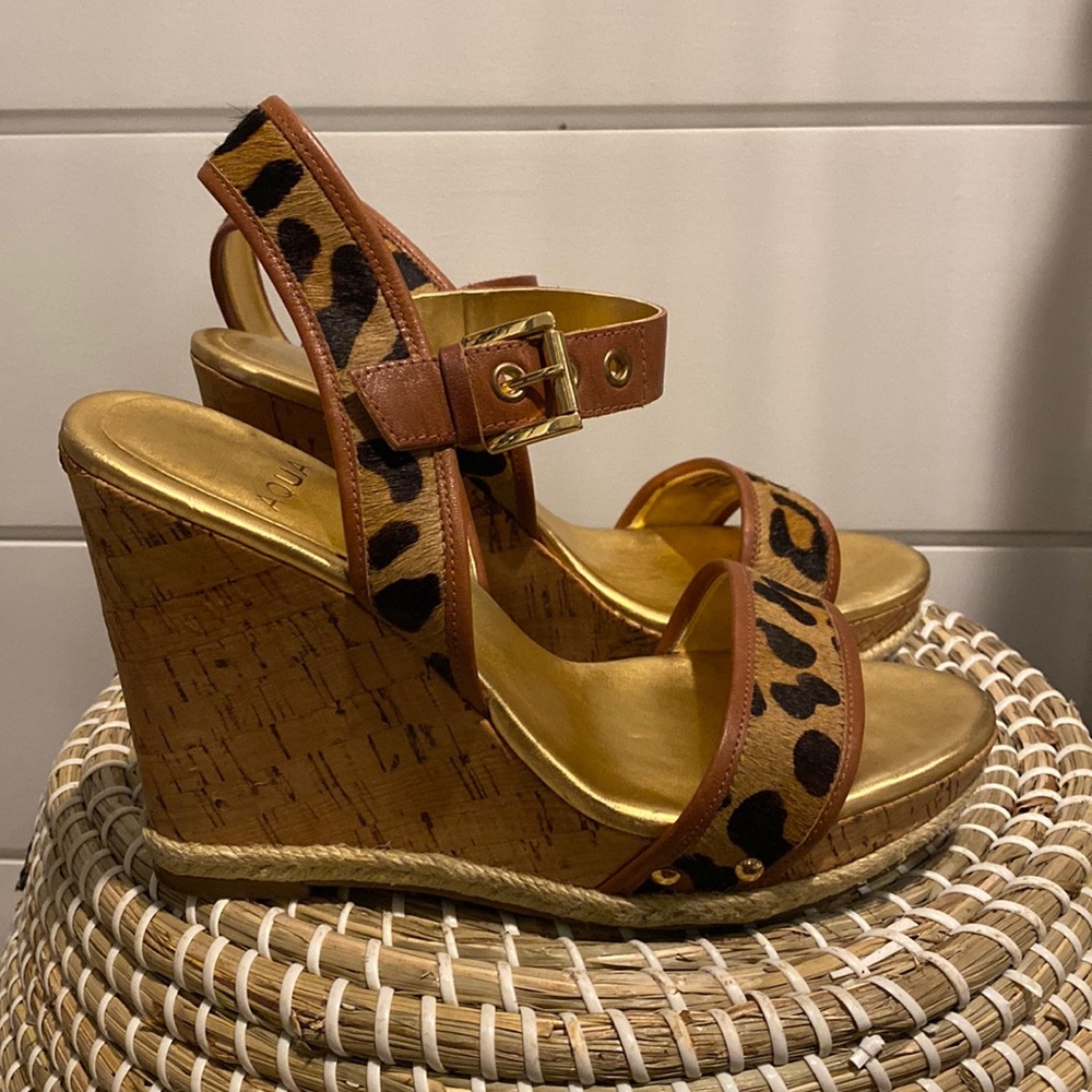 Aqua Cheetah Wedge Heels